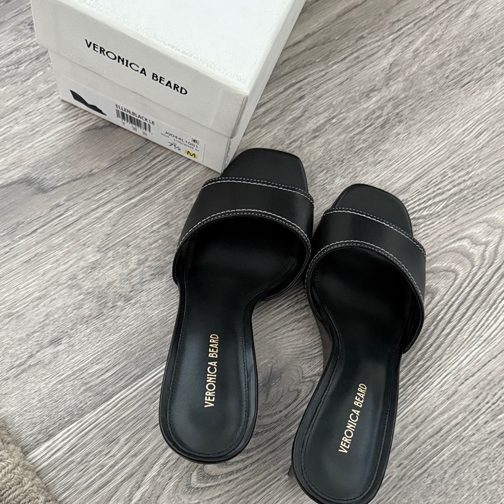 NWT Veronica Beard Ellen Black Slide Wedge Sandals